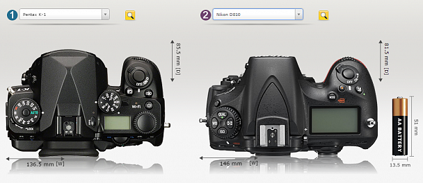 Прикрепленное изображение: Pentax K-1 vs Nikon D810 Camera Size Comparison.png